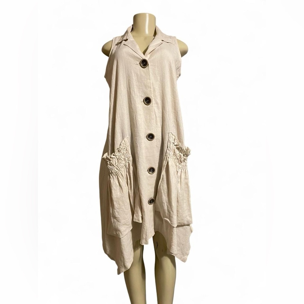 For Cynthia Cream Sleeveless Button-Down Dress